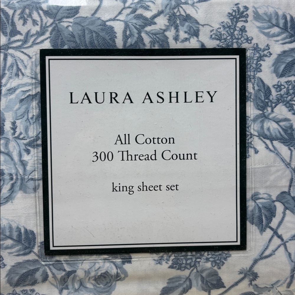 Laura Ashley Blue Floral King Sheet Set - Picture 2 of 4